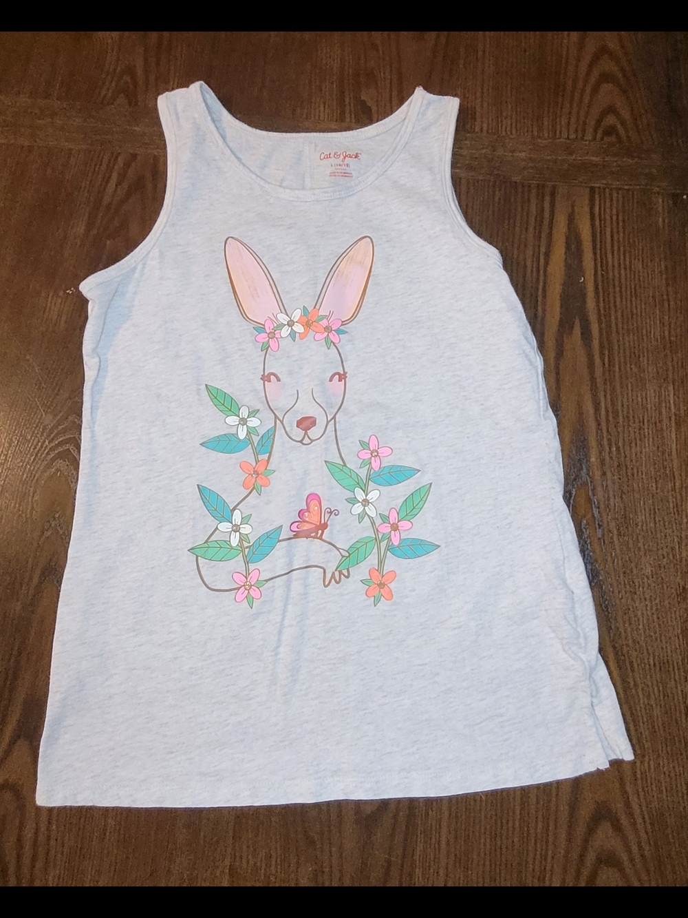 Cat & Jack Light Gray Bunny Floral Tank Top with Pastel Accents
